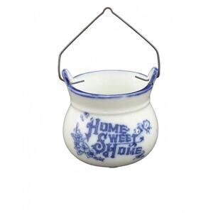 Vintage Fairway Miniature Blue & White Porcelain Kettle Pot w/ Handle  4”